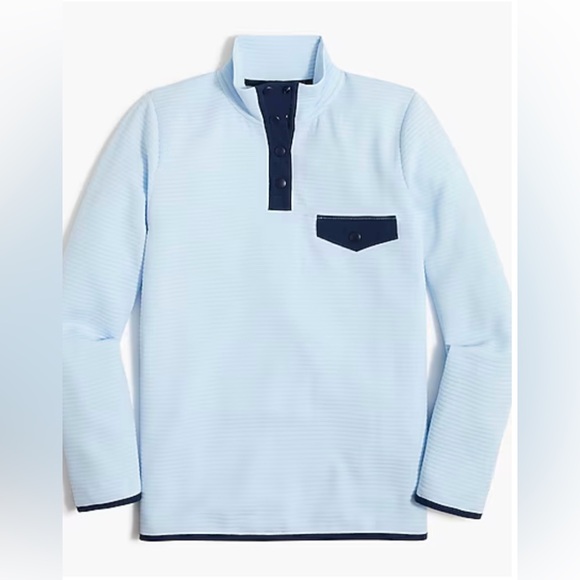 J. Crew NWT Quilted snap-front pullover Blue Top with Dark Blue Breeze Sz Medium - Picture 1 of 10